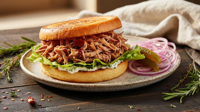 Receta Sándwich keto de cerdo desmenuzado con pan nube