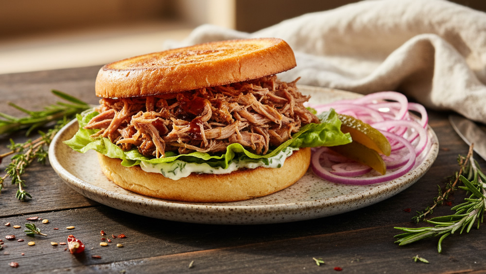 Receta Sándwich keto de cerdo desmenuzado con pan nube